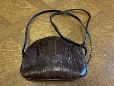 Eelskin Vintage Purse Cross Body Brown, 8 X 6 Inches, Strap 53 Inches