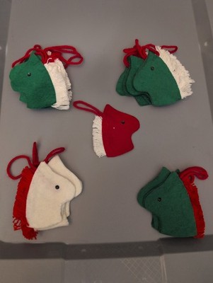 Vtg Candy Cane Felt Horse Green Red White (20)