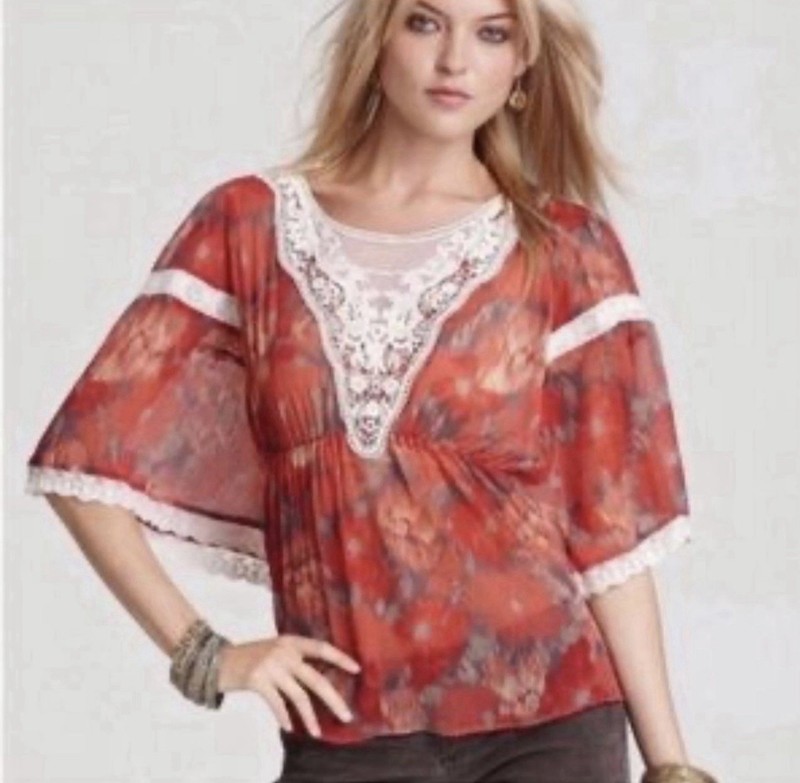 Size Large Free People Daydreamer Floral Chiffon & Lave Top Anthropologie