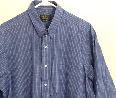 Robert Talbott Nordstrom Shirt Mens L 16.5 33 Blue Windowpane Cotton Made in USA