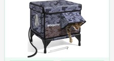 Camo Cozy Heated Cat House Waterproof, Insulated Shelter w Awning  Escape Door