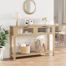 Narrow Console Table Hallway Table Entry Decor With Glass Storage Drawer