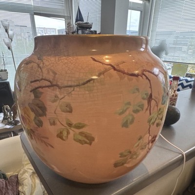 3M Antique Ceramic Centerpiece Bowl Floral Pattern Peach Green Yellow White