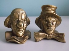 Vintage PM Craftsman Brass Clown Bookends Emmet Kelly Clarabell Type Made in USA