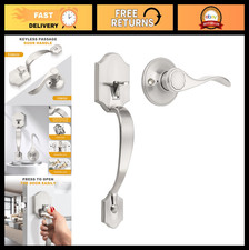 Satin Nickel Entry Door Handle Set, Keyless Wave Lever, Reversible Exterior Hand