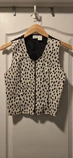 Vintage Vest Sosta 80s 90s Womens Black White Leopard  Zipper Front Big Cat