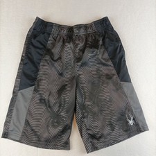 Spyder Boys Athletic Workout Shorts Size L Gray Black Pull On Gym