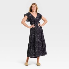 Women's Flutter Short Sleeve Floral Maxi A-Line Dress - Universal