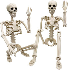 Full Body Posable Halloween Skeleton Outdoor Yard Decoration White 2Pcs 36in