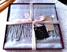 CHRISTINA CHITI 100% CASHMERE SCARF GRAY HEATHER 10" X 70" FRINGE GIFT BOX ITALY