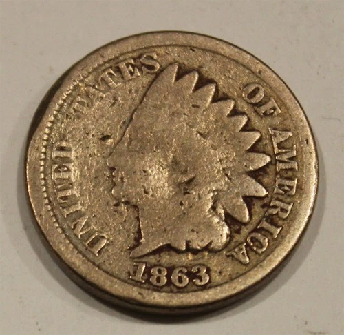 1863 Indian Head Cent Penny with Full Dates, Good condition copper nickel
