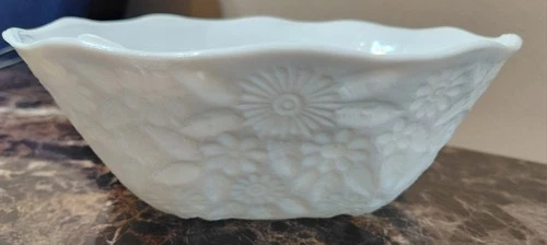 Vintage Indiana Glass White Milk Glass Floral 5-Sided Serving Bowl