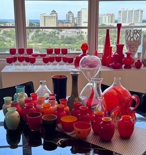 MURANO Carlo MORETTI Lot of 18 VINTAGE MIDCENTURY CASED GLASS RED/WHITE glasses