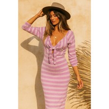Fashion Nova Bow Ribbed Long Sleeve Midi Bodycon Dress Lavender Purple Size 1X