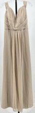 Jasmine B2 Womens Latte Solid B3042 V Neck Ruched Formal Dress Size 18