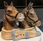 Ceramic Brown Horse Head Bust Salt Pepper Shakers on Base Stallion Mare No box  — photo 1