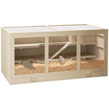 Large Wooden Hamster Cage W/ Hut, Small Animal Habitat