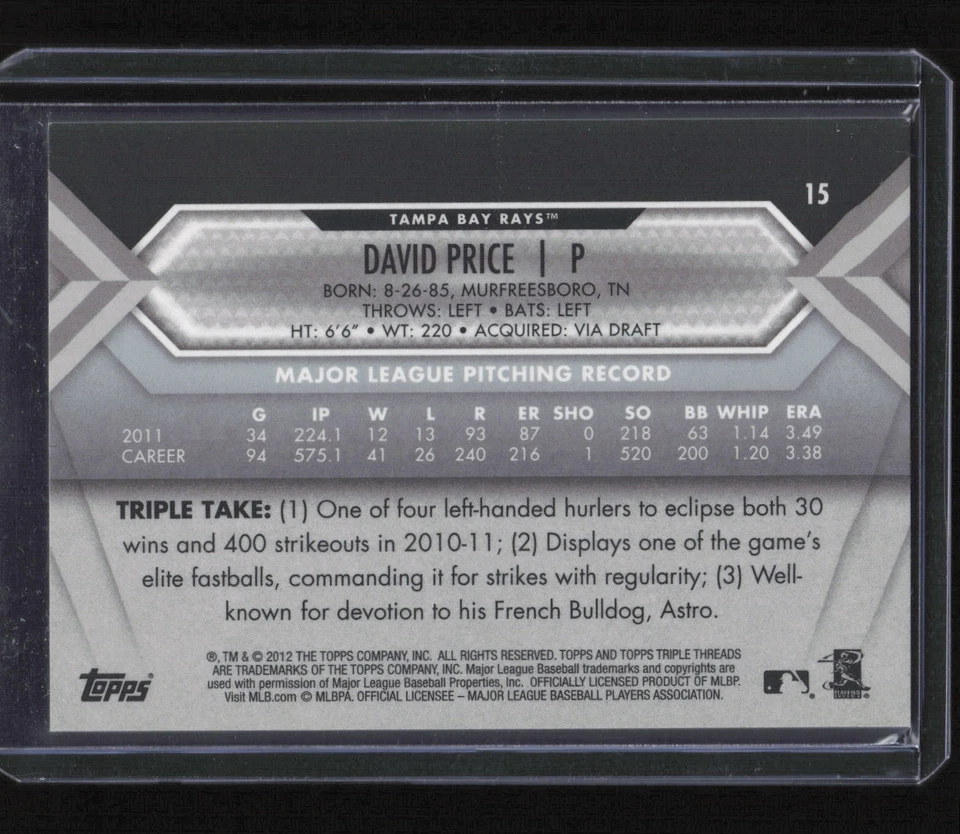 David Price 2012 Topps Triple Threads #15 Tampa Bay Rays - Image 2 of 2