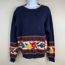 Vintage Eagles Eye Heritage English Country Sweater Medium Floral Baggy Cottage