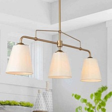Uolfin Mid-Century Gold 32 in. 3-Light Modern Farmhouse Linear Island Chandelier