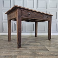 Antique Pine Kitchen Table Desk Two Drawer Rustic Farmhouse Prep Bench Writing
