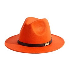 Fedora Hats for Men Wide Brim Panama Hat with Classic Belt 7 1/8-7 1/4 Orange