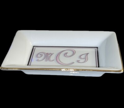 MCLAUGHLIN GLAZEWARE Hand Painted Jewelry Tray White Pink