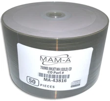 50-Pak MAM-A (Mitsui) =WHITE INKJET HUB/GOLD= 52x 80-Min Archival Gold CD-R's