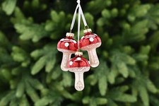 Hanging Triple Red Glass Mushrooms Christmas Tree Decoration 7cm