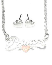 Disney Jewelry Set Pink Enamel "PRINCESS" Silvertone Necklace  Stud Earrings