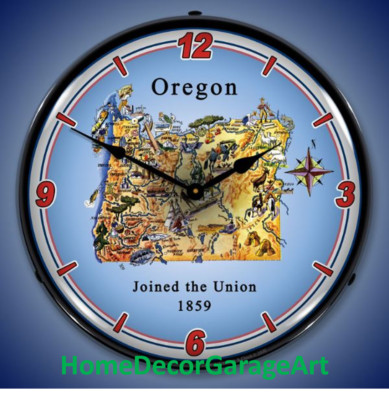 Oregon State Map 1859 Wall Clock, Garage Art HDGA | eBay
