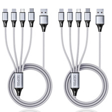 Multi Charging Cable, USB Cable 3A 4FT Nylon Braided Universal 4In1 Charger A...
