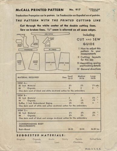 Misses APRON modello PINAFORE o bavaglino RICAMATO McCall 917 vintage 1941 SM o Med - Foto 14 di 14