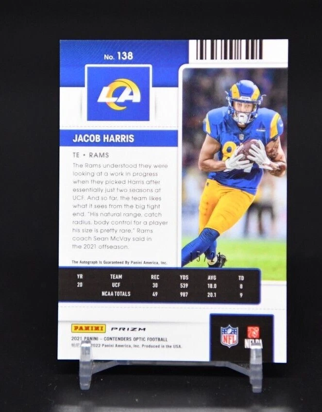 Jacob Harris 2021 Panini Contenders Optic Purple Pulsar Auto LA RAMS RC /21 - Image 2 of 2
