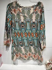 Unbranded S Boho Cali Chic  Shirt Summer Casual Multi Colored Dress Pom-Pom Trim