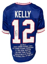 Buffalo Bills Jim Kelly Autographed Pro Style Blue Stat Jersey JSA Authenticated
