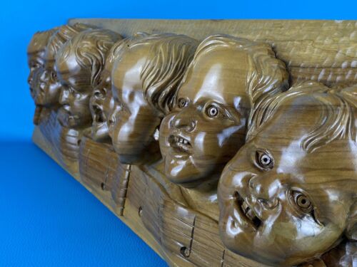 Scultura Da Parete In Legno “ 7 Note Musicali” Con Teste Bambini Putti 69cm - Foto 10 di 13