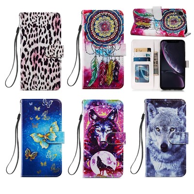 PU Leder Handytasche Wolf Schmetterling Motiv Brieftasche Ganze schützen Hülle