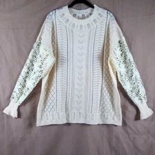 Source Unknown Women's Beautiful Cream Crochet & Victorian Lace Sweater Size XL