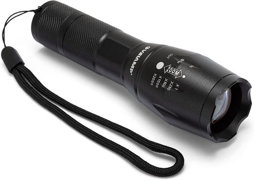 Torche Zoomable En Aluminium Rolson - 3 Modes LED, Alimentation 2 Piles AA Fournies, Portée 15 M, étanche IP44