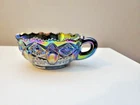 LE Smith American Heritage Pat Electric Blue Carnival Glass Nappy Sawtooth Edge