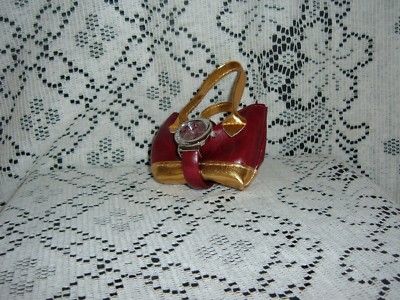 RED AND GOLD ORGANIZER MINI HOOK /LOOP PURSE AND  MATCHING WATCH 3.5''BY 3'' NEW