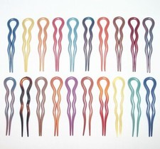 Colorful Hair Pick Stick Fork Pin Thin Small Two Prong Vintage Made in France