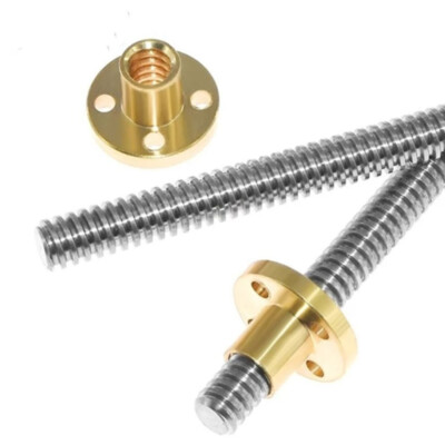 T8-T36 Trapezoidal 304 steel threaded rod Brass nut for trapezoidal lead screw