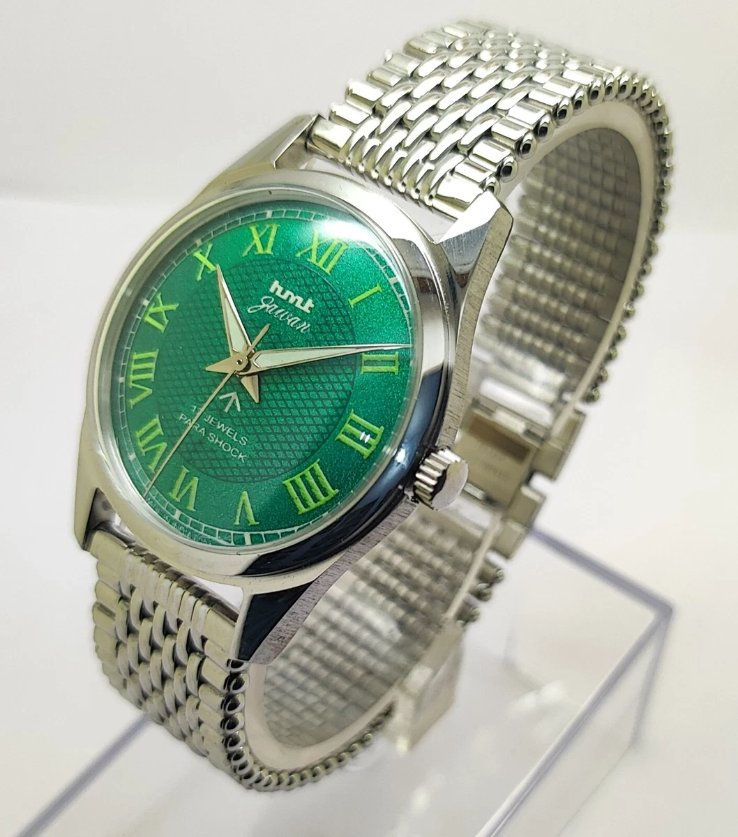 Hmt Jawan Para Shock Winding men Steel 17 Jewels Green dial watch working order