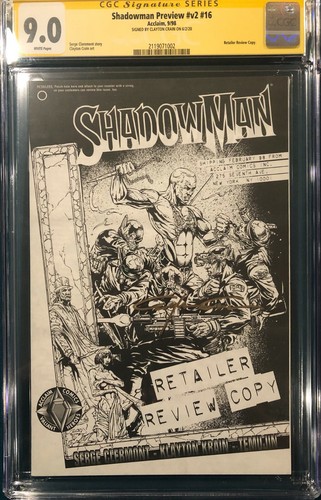 Rare! 1st Clayton Crain signed Shadowman V2 #16 CGC 9.0 Sketch Preview Variant