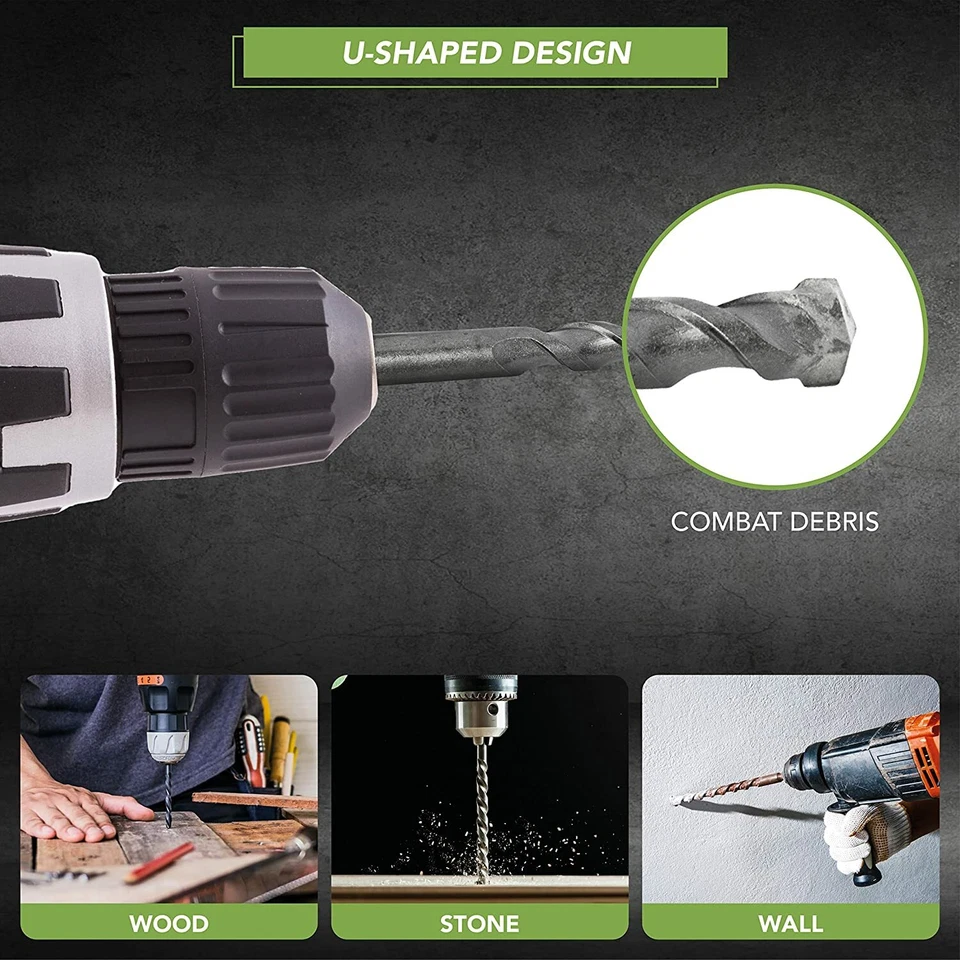 BLOSTM SDS Plus Hammer Drill & Chisel Bit Set Masonry Concrete Tile Brick 17PCS - Image 2 of 4