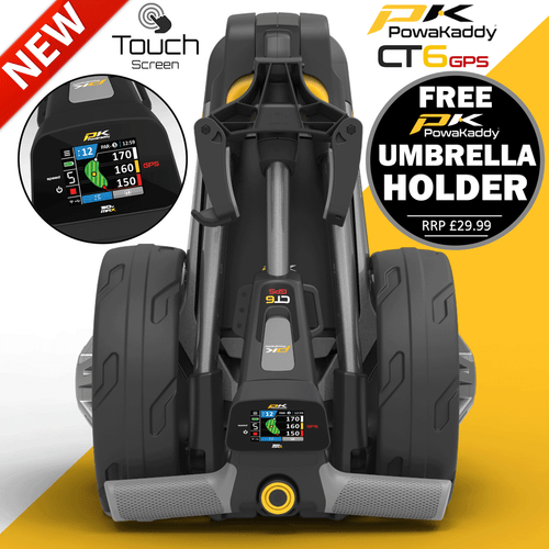 POWAKADDY CT6 GPS 18 HOLE LITHIUM GOLF TROLLEY +FREE UMBRELLA HOLDER