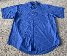 Plains Western Wear Pearl Snap Blue Short Sleeve Button Shirt Men XL