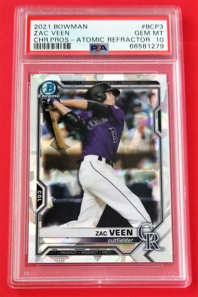 2021 Bowman Chrome #BCP3 Prospect *Zac Veen* Atomic Ref. RC PSA Gem Mt. 10 - Image 3 of 4